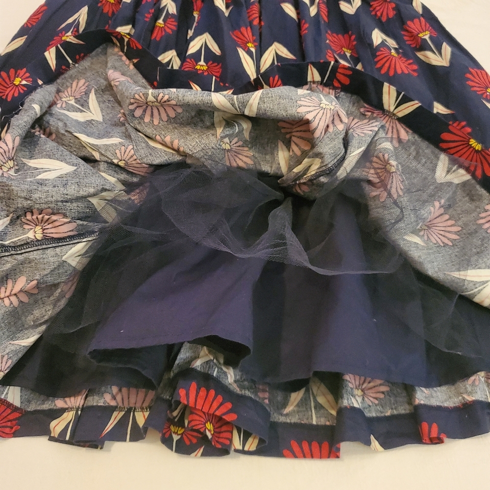Modcloth Navy Floral Midi Dress with Coral and White Accents - Picture 6 of 12